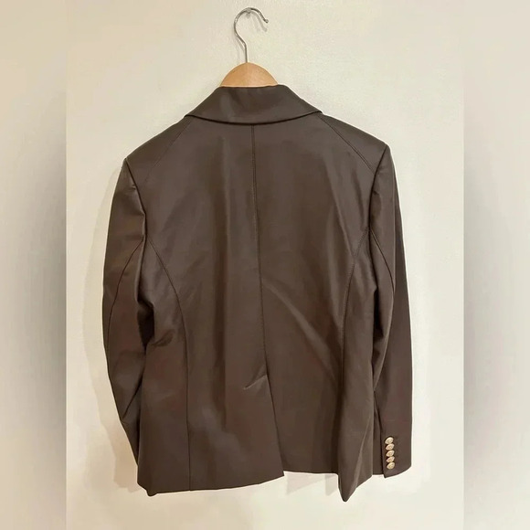 LOVE TOKEN Nellie vegan leather double breasted chocolate brown blazer sz L - Picture 8 of 11